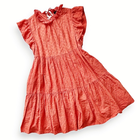EN SAISON EYELET FLUTTER SLEEVE WASHED COTTON ORANGE BABYDOLL RUFFLED MI… - Picture 6 of 16